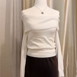 White Cropped Off-Shoulder Sweater